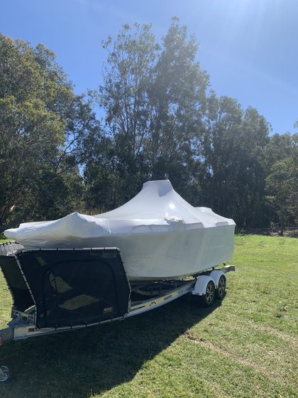 Shrink wrapped boat