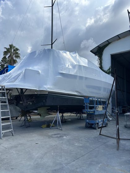 Shrink wrapped boat