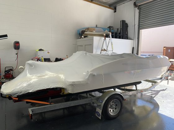 Shrink wrapped boat