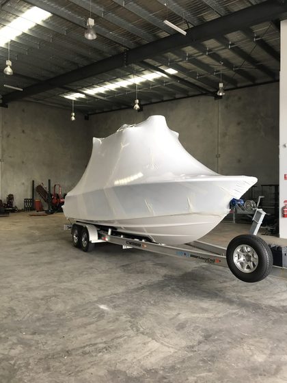 Shrink wrapped boat