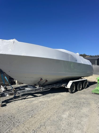 Shrink wrapped boat