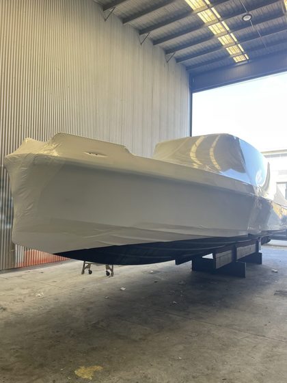 Shrink wrapped boat