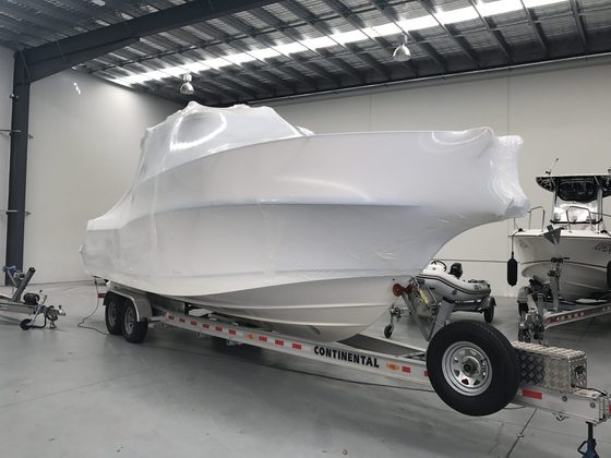 Shrink wrapped boat
