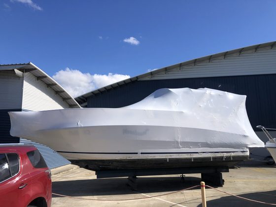 Shrink wrapped boat