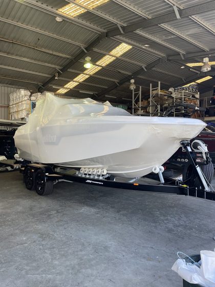 Shrink wrapped boat