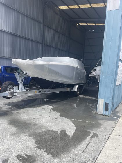 Shrink wrapped boat