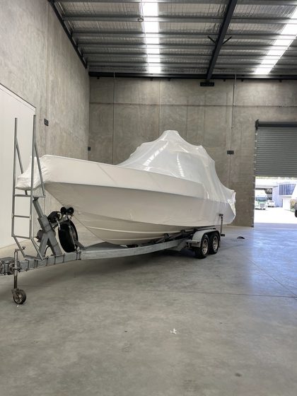Shrink wrapped boat